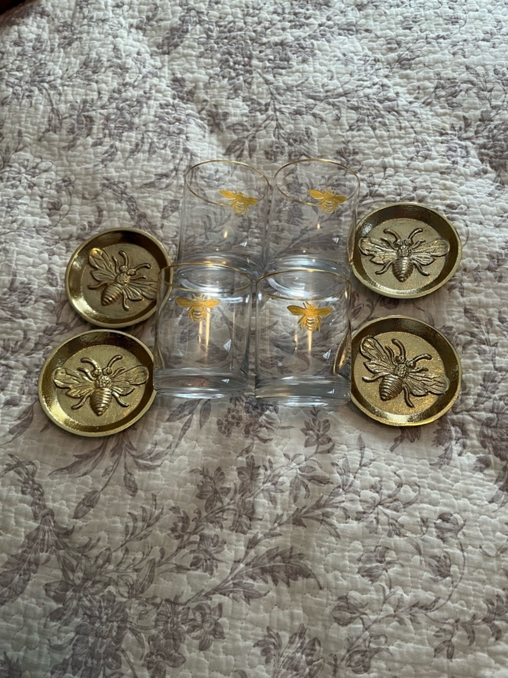 Gold Bee Glass Tumbler Set with Bee Coasters